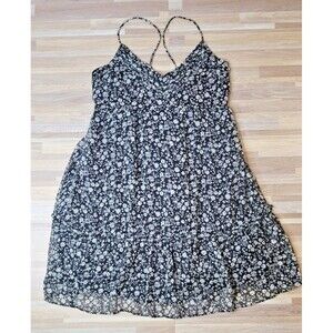 Abercrombie & Fitch Med Mini Dress Black Floral Spaghetti‎ Strap Scoop Neck Y2K